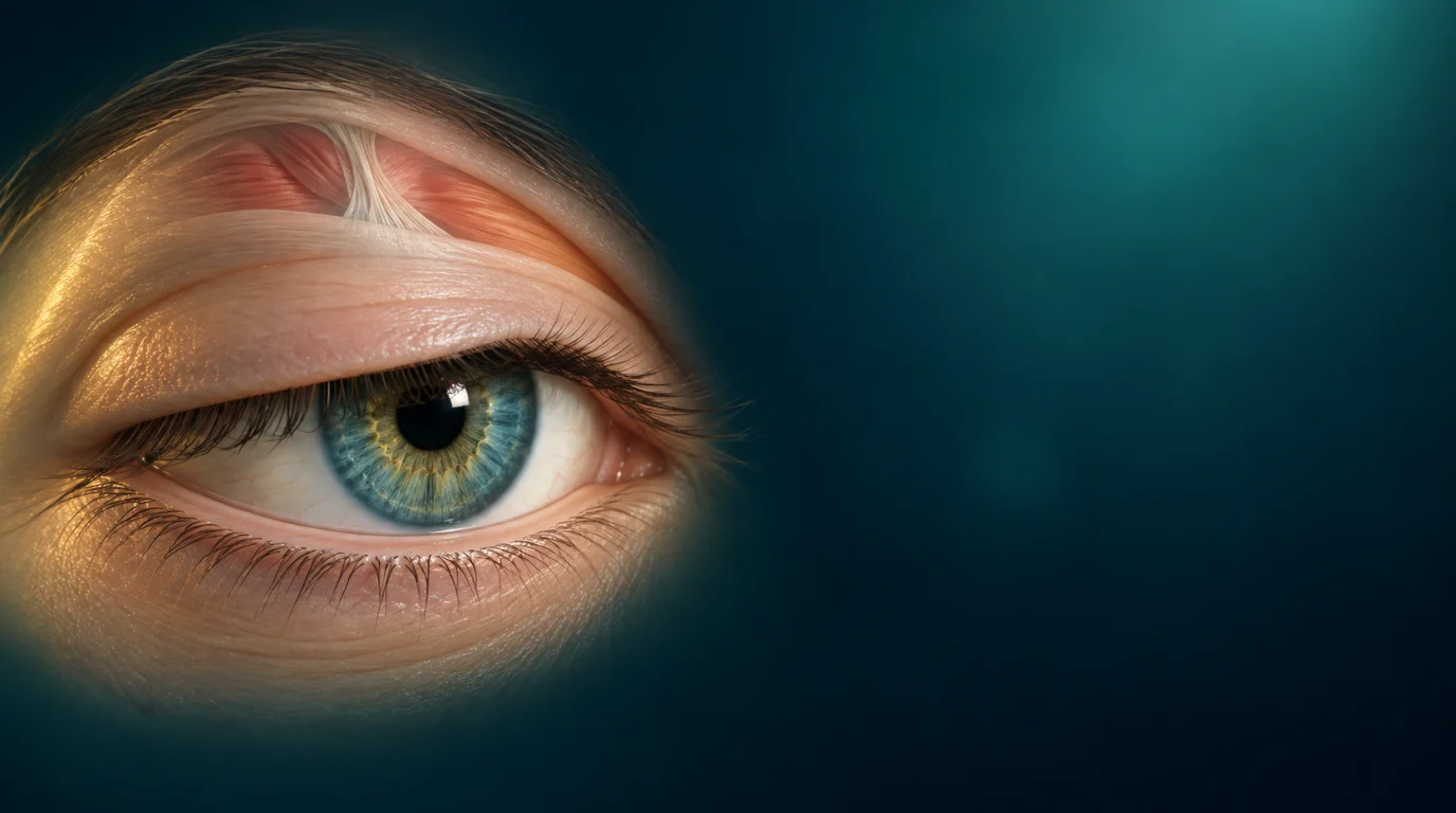 صورة توضيحية لجفن علوي متدلٍ يغطي جزءًا من القزحية